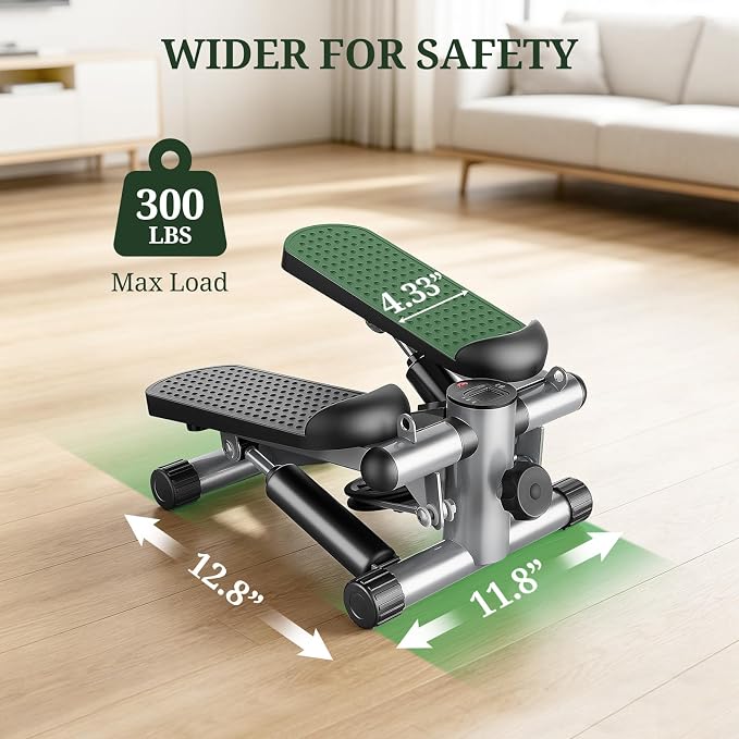 Compact Mini Stair Stepper with Resistance Bands for Home Fitness, 300 LBS | LCD Monitor, Adjustable Height, Dual Hydraulic System, Quiet Operation, No Assembly Required, Easy Storage