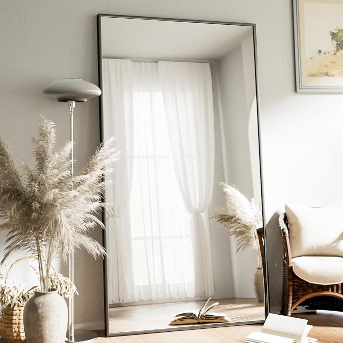 VooBang Oversized Full Length Mirror, 86" x 40" Floor Mirror with Stand | Aluminum Alloy Frame Full Body Dressing Mirror, Standing Hanging or Leaning Against Wall Bedroom Living Room, Black