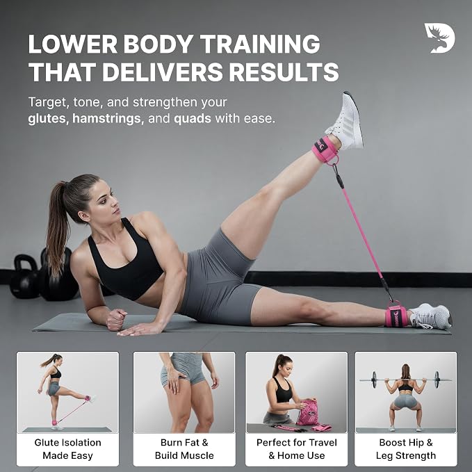 DMoose Ankle Strap for Cable Machine - One Size Fit with Premium Padding, Workout Kickback Ankle Cuffs, Ankle Bands for Working Out, Booty Workouts, Leg Extension, Hip Abductors & Lower Body Exercises