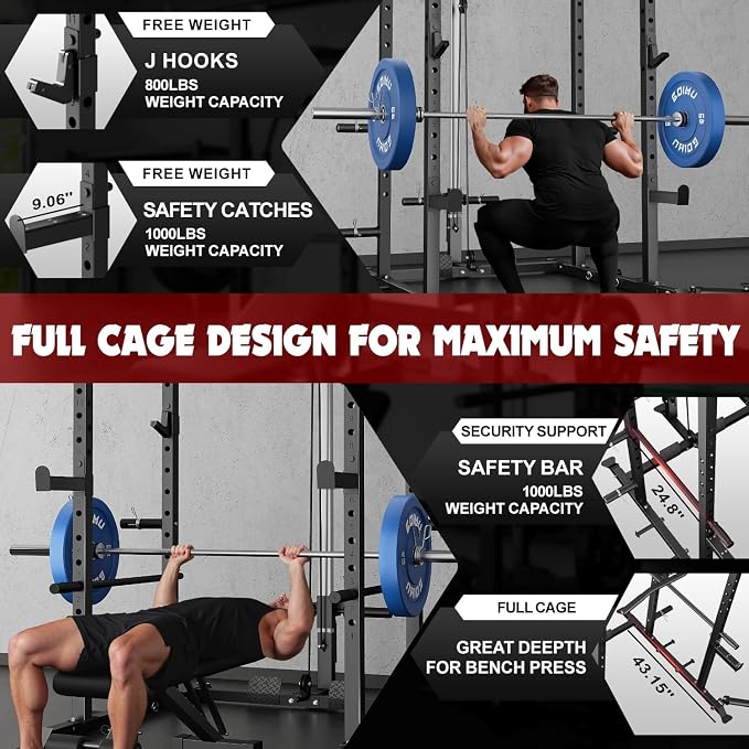 C1-V4 Power Cage, 2000LBS Squat Rack with LAT Pulldown, Multi-Function Weight Cage Strength Training Machine, Workout Cage with More Attachments for Home Gym Garage