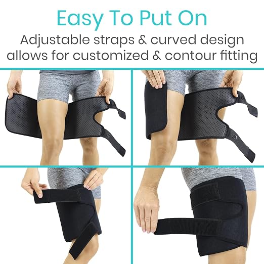 Vive Thigh Brace - Hamstring Quad Wrap - Adjustable Compression Sleeve | Support for Pulled Groin Muscle, Sprains, Quadricep, Tendinitis, Workouts, Sciatica Pain and Sports Recovery - Men, Women