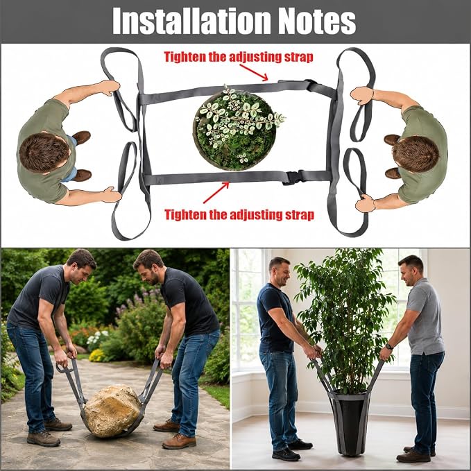 Potted Plant Mover and Lifting Straps for Garden, Landscaping Lifting Straps, Move Heavy Garden Objects: Flower Pots, Planters, Trees, Rocks,Pot Tool,Gray
