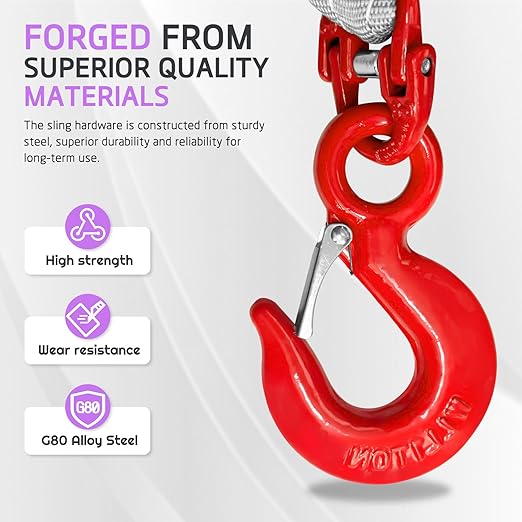 Four Leg Bridle Web Sling 5ft 6600lbs Lifting Slings with G80 Alloy Steel Grab Hooks and Adjuster Polyester Webbing Purple Rigging Straps for Safe Towing and Handling of Cargo