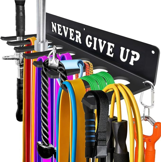 Gym Home Rack 8 Hook Heavy-Duty Wall-mounted Organizer Multi-Purpose Workout Gear Wall Hanger Storage for Resistance Bands Jump Ropes Lifting Belt Fitness Bands Barbells Carabiners Included