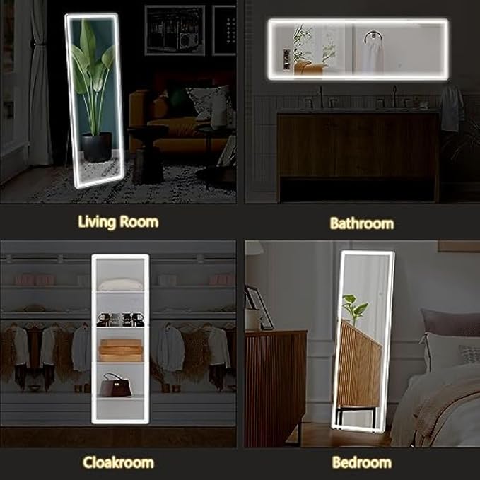 NEWBULIG 64"x21" LED Full Length Mirror, Full Body Standing Mirror, White | Leaning or Standing, Tempered Glass, Aluminum Alloy Thin Frame Floor Stand for Bedroom, Cloakroom