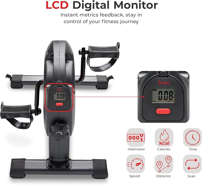 Sunny Health & Fitness Smart Under-Desk Bike Exerciser, Low-Impact Cardio Cycling Equipment for Home/Office, Mini Paddler for Arm/Leg Mobility Training, Free SunnyFit App