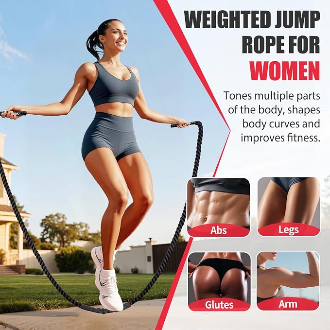 KUZARO Jump Rope, Weighted Jump Rope for Women, Heavy Jump Ropes for Fitness, Home Gym Exercise Equipment, Adult Skipping Rope for Improve Strength, Weight Loss, Boxing Training,Total Body Workout Equipment