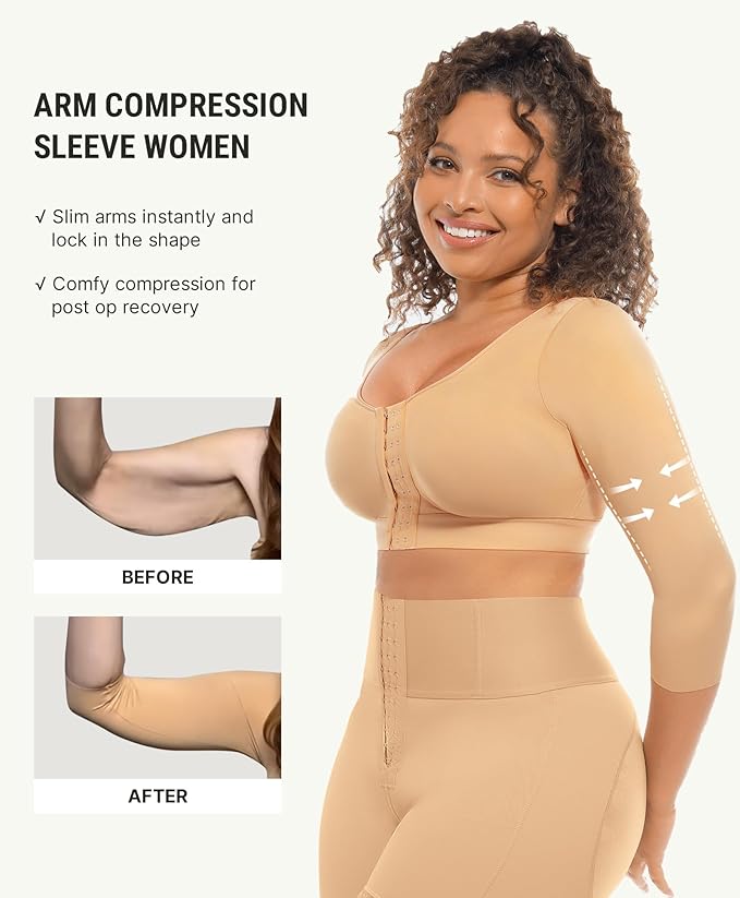 FeelinGirl Arm Compression Sleeve Women Post Surgery Front Closure Bra | Arm Lipo Compression Garment, Seamless Arm Shaper for Flabby Arms, Lymphedema Compression, Breast/Back Support