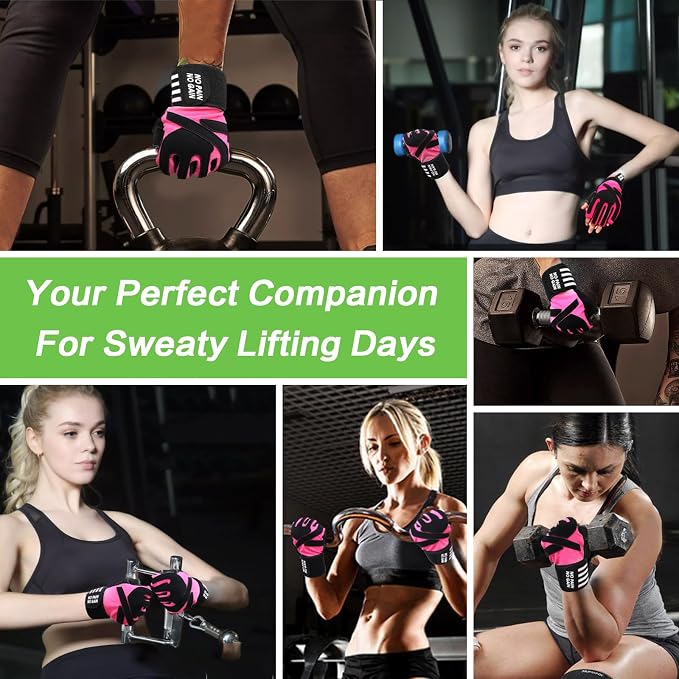 Weight Lifting Gloves for Women Gym Workout with Wrist Support,Padded Half Finger Gloves for Fitness Exercise