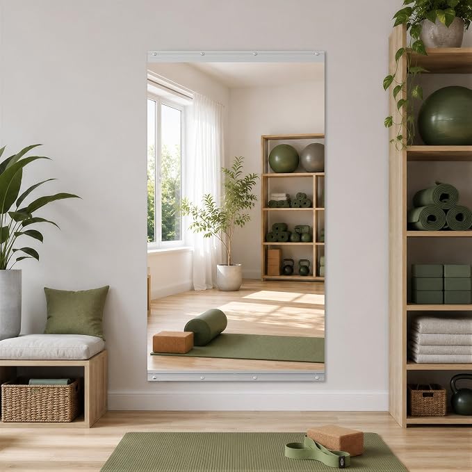 Home Gym Mirror, 48"x30"-1 PCS Gym Mirrors for Wall, Frameless, Tempered Glass, Large Workout Wall-Mounted Mirrors for Home Gym, Dance Studio, Yoga Room, Garage Gym, Silver