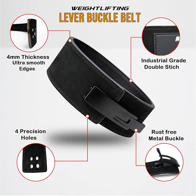 ZORQ Lever Belt Weight Lifting Belt - 10mm Thick 4 Inch Wide Genuine Leather Powerlifting Belt for Men & Women - Professional Gym Belt for Squats, Deadlifts, Bodybuilding & Strength Training