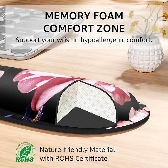 KTRIO Keyboard Wrist Rest & Mouse Pad with Wrist Rest, Peony Flower | Memory Foam Wrist Support, Ergonomic Design, Non-Slip Base, Office and Home Use