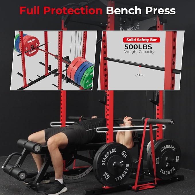 Mikolo F4 2.0 Power Cage with Dual-Track Smooth Pulley System, 1200LBS Power Rack with Leg Hold-Down for Heavy LAT Pulldowns