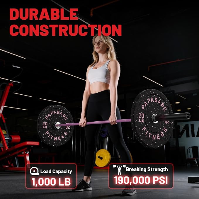 PAPABABE 4ft/5ft/6ft/6.5ft Barbell 2" Short Barbell for Strength Training | 4ft/5ft/6ft/6.5ft Straight Barbell, Womens Olympic Bar with Moderate Knurling for Squats Curls Deadlifts, Weightlifting