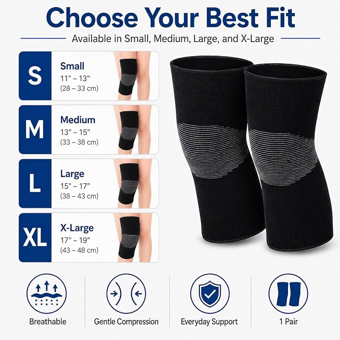 1 Pairs Compress Bamboo Knee Sleeves, Elastic Warm Knee Brace for Joint Support, Running, Walking, Sports, Men and Women