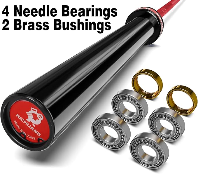 7ft Olympic Barbell 28mm 45lb – 500/700/1000LB Bar for Home Gym | Ceramic coated steel. Smooth spinning sleeves. Fits 2" plates. For snatch, clean and jerk, squats, deadlifts, bench press.