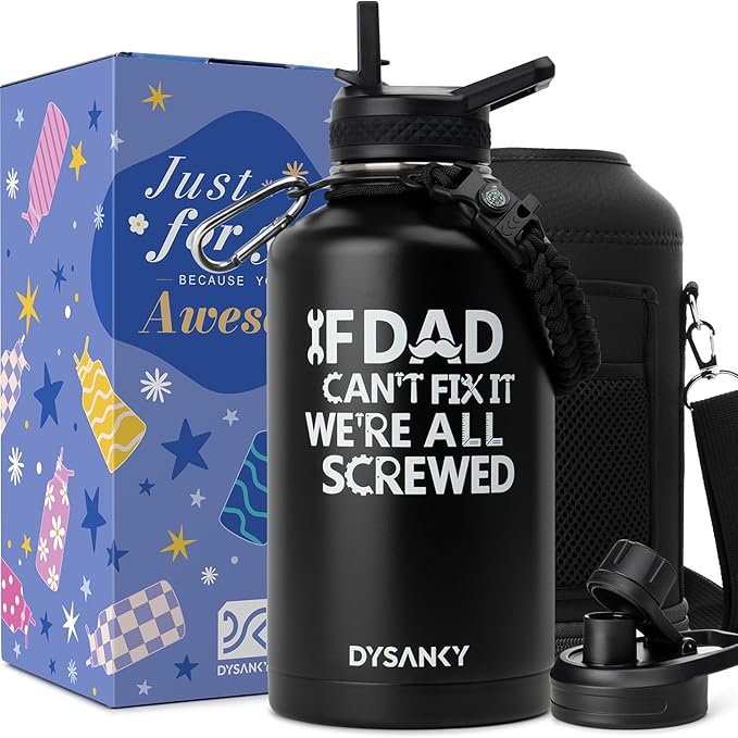 DYSANKY Fatehers's Day Water Bottle Gift for Dad– 64 oz Insulated Stainless Steel Bottle with Carrier Bag, Strap & Gift Box – BPA-Free – Ideal for Hiking, Camping & Travel 64 oz