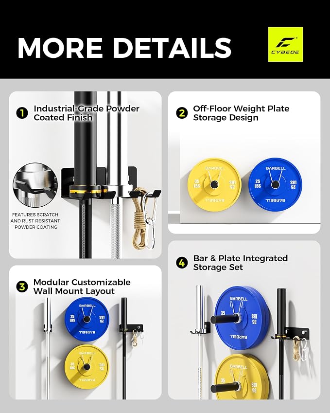 Weight Rack for Home Gym, Weight Plate Rack and Barbell Hanger Set - Heavy Duty Powder Coated Barbell Rack & Wall Mounted Weight Plate Holder for Garage Gym Organization