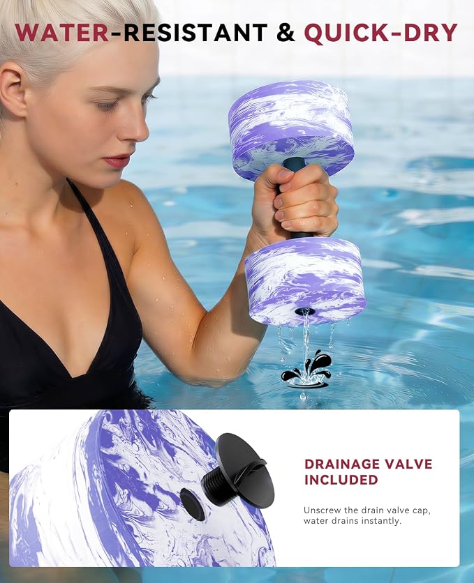 HAPBEAR 3-in-1 Aquatic Exercise Dumbbells, Adjustable Water Weights for Pool Exercise, High-Density EVA Foam Barbell for Water Aerobics Equipment, Physical Therapy & Joint-Friendly Strength Training