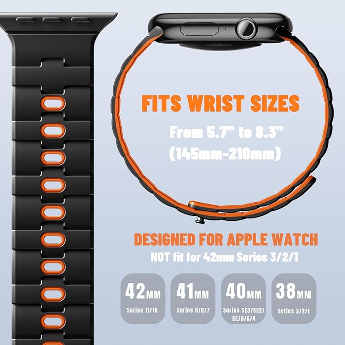 Bandletic Magnetic Silicone Watchband Compatible with All Apple Watch | Strong Magnet Sport Strap for iWatch Ultra 49mm Series 11-1 SE 46mm 45mm 44mm 42mm 41mm 40mm 38mm, Ideal for Men Women