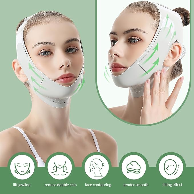 Reusable Facial Lifting Belt, V Line Lifting Mask with Chin Strap for Sleeping, Jaw Exerciser V-Shaped Double Chin Reduce (Green)