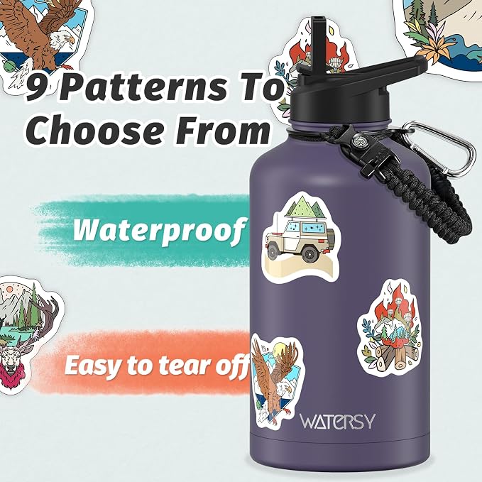 64oz Insulated Water Bottle (Cold for 48 Hrs),BPA Free&Leak Proof,Half Gallon Stainless Steel Water Flask,Water Jug with Straw Spout Lids for Gym,Hiking,Camping,Purple