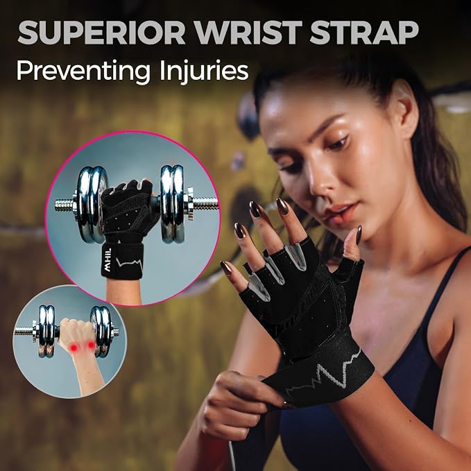 MhIL Workout Gloves for Women – Breathable Gym Gloves for Women with Palm Protection and Enhanced Grip – Padded Weight Lifting Glove for Womens with Wrist Wraps Support Weightlifting Exercise Cycling