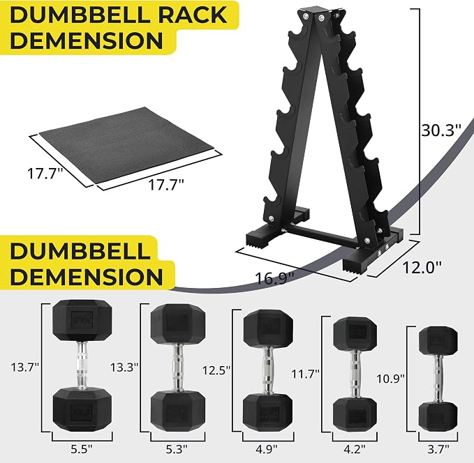 HulkFit 160-550LB Rubber Hex Dumbbell Set with Storage Rack, Solid Cast Iron Dumbbells for Full Body, Anti-Slip Grip, Weights Dumbbells Set for Home Gym Training