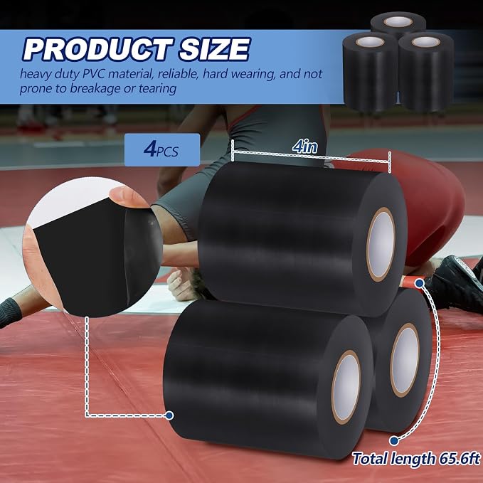 Pangda Wrestling Mat Tape 3 or 4 Inch Heavy Duty 7 Mil PVC Carpet Tape for Wrestling Grappling Exercise Mats Seaming Cover Gym Floor Carpet Seam