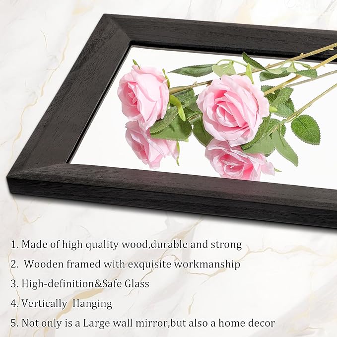 AAZZKANG Full Length Mirror Rectangle Wood Framed Large 47"x16" | Wall Mirrors Black for Bedroom Living Room Bathroom Dressing Room Entryway Hanging