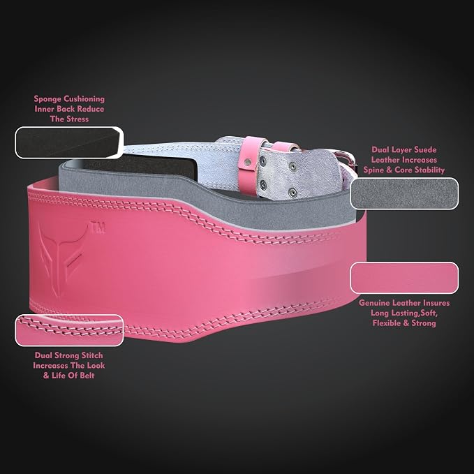 Mytra Fusion Weight Lifting Belt Women Gym Belt 7MM Thick and 4" wide 100% Real Leather Lifting Belts for Women, Ladies weightlifting belt Powerlifting Bodybuilding and Workout belt