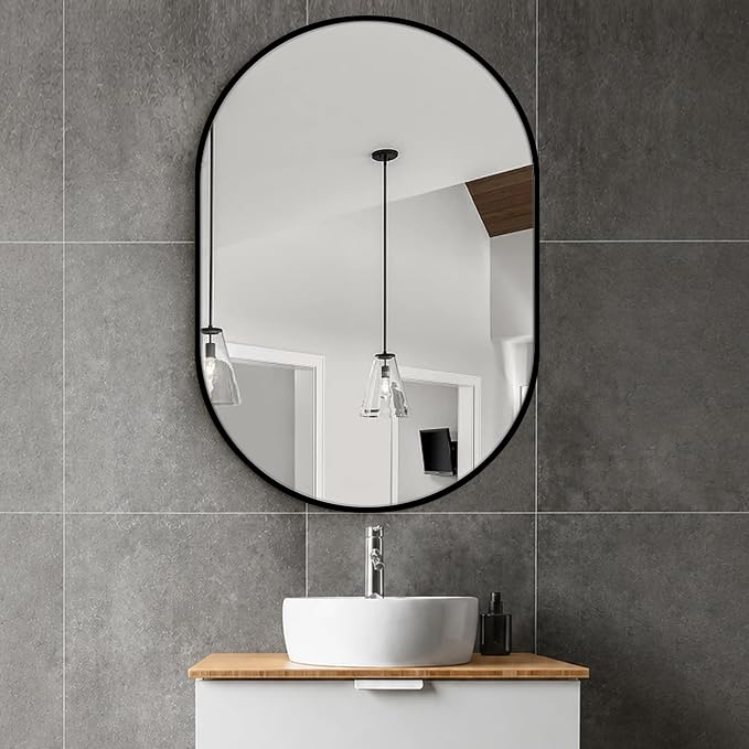 Oval Bathroom Vanity Mirror for Wall, 40''x28'' Black Oval Bathroom Mirror for Over Sink, Bedroom, Living Room, Entryway, HD Tempered Glass, Wall Mounted Horizontally or Vertically