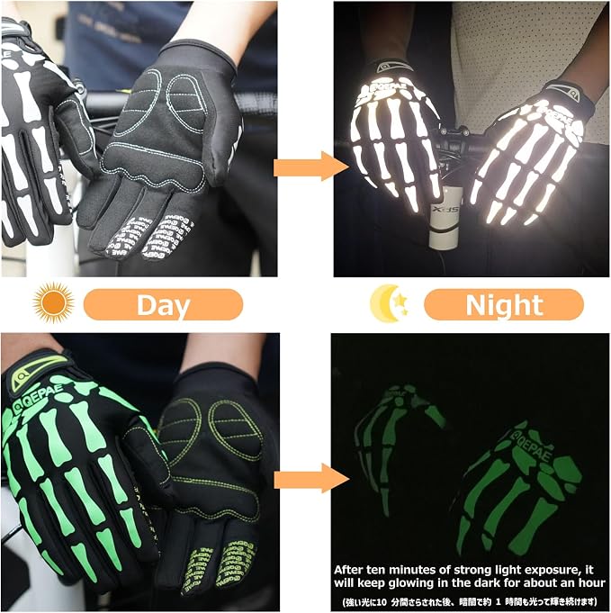 Skeleton Gloves Adjustable Lightweight Racing Skull Sports Work Bone Gloves Anti-Slip Breathable for Men & Women Motorcycle, Cycling, Biking, Workout