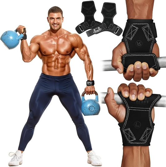 Weight Lifting Wrist Straps, Gym Straps Weight Lifting for Deadlift and Powerlifting, Double Layer Leather Wrist Wraps with Padded Cushion Wrist Loop, Weightlifting Grips for Men and Women