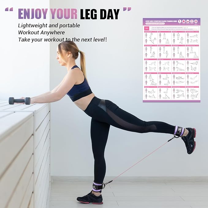 Ankle Resistance Bands with Cuffs, Leg Exercise Equipment with Poster | Ankle Bands for Working Out, Kickbacks Hip, Leg Glute, Resistance Workout Equipment for Women
