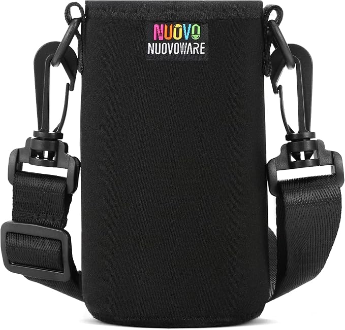 Nuovoware Water Bottle Carrier, 500ML, Black | Portable Insulated Neoprene Sleeve, Adjustable Shoulder Strap, Fit Stainless Steel, Plastic Bottles, Small Size