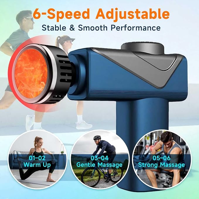Massage Gun with Heat, Powerful Warming Massage, Home & Travel, | Massage Gun with Heat, Powerful Heated Massage, Quiet Portable Massager for Home& Travel, Lightweight Design