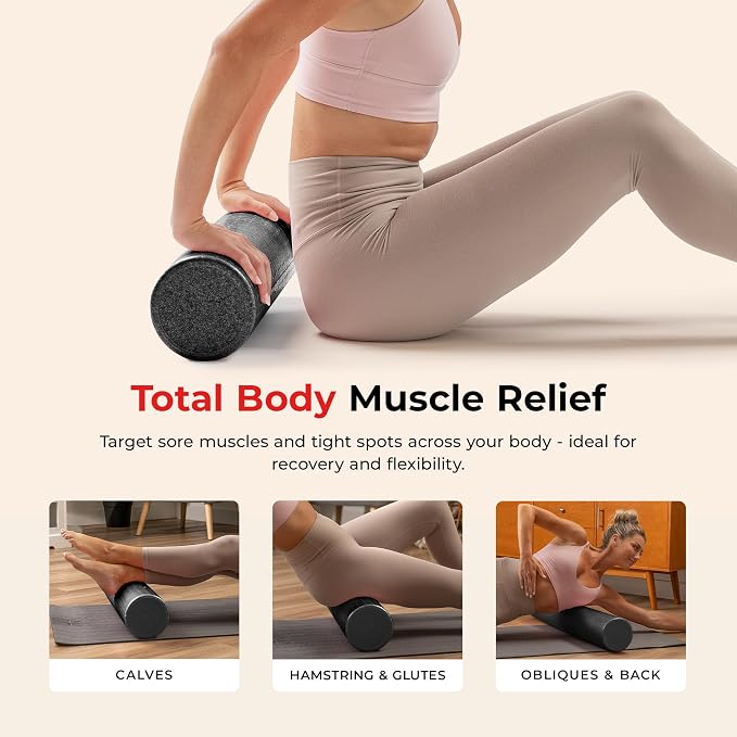 Sunny Health & Fitness 12" Black High-Density Yoga Foam Roller | Muscle Relief, Physical Therapy, Post-Workout Recovery, Improved Flexibility, Home, Gym, Rehab Use, Full-Body Use
