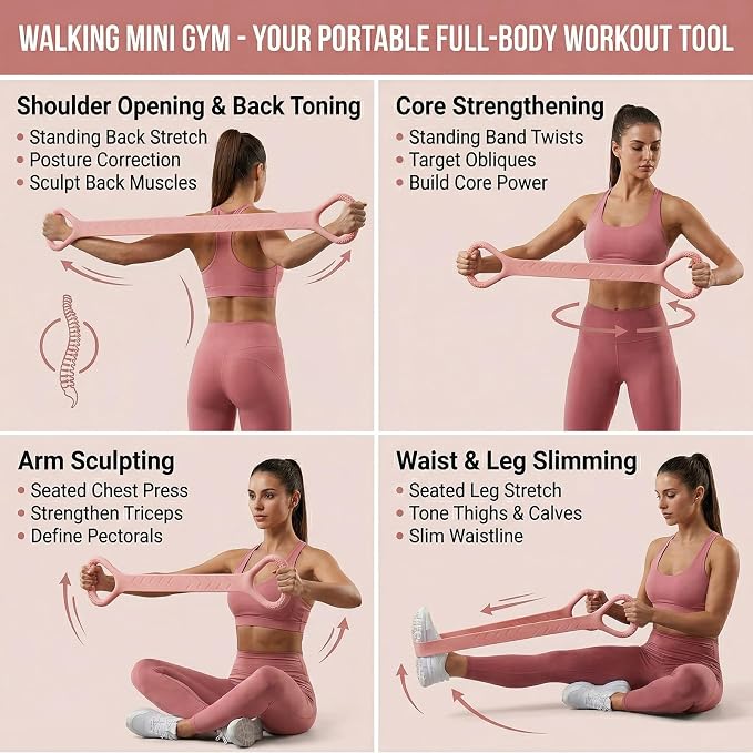 Figure 8 Resistance Bands with Handles, Silicone Exercise Bands for Yoga Pilates Stretching, Portable Home Workout Equipment for Arm Back Shoulder Training, Fitness Band for Women Men