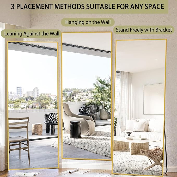 BEAUTYPEAK Full Length Mirror, 71"x26" Floor Mirrors, Gold | Standing Hanging or Leaning Against Wall Body Dressing Wall-Mounted Mirror with Aluminum Alloy Thin Frame for Living Room