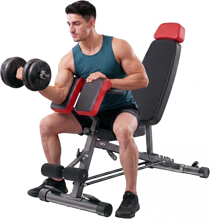 DUMOS Adjustable Weight Bench, 660 LBS Workout Bench Press with 2 Wheels | Heavy Duty Chest Press Machine for Home Gym with Hyper Back Extension, for Incline Decline Sit Up Flat