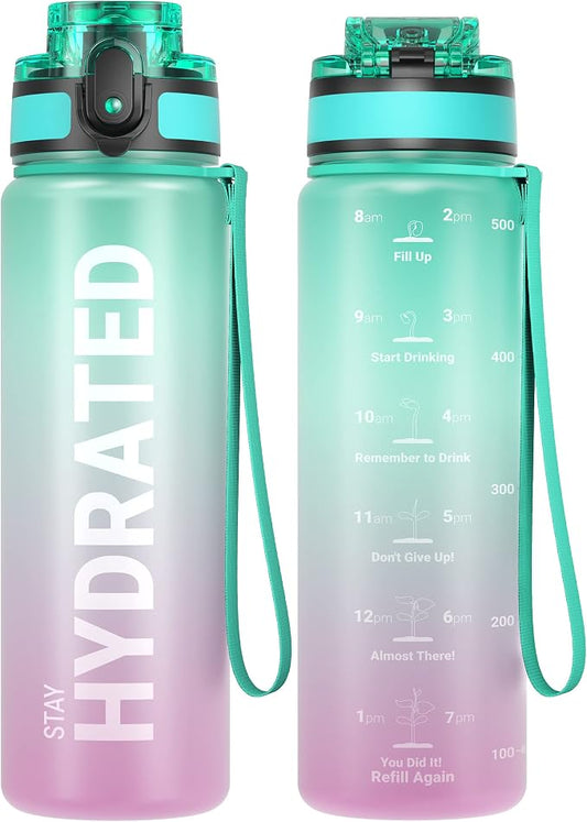 Sahara Sailor Water Bottle 17oz, Durable and Leakproof Water Bottles Motivational with Time Marker, Tritan, BPA Free, Wide Mouth with Easy Clean Brush for Gym, Travel, Home, School, Office (1 Bottle) | Bpa Free, Leakproof Wide Mouth With Fast Flow Lid ...