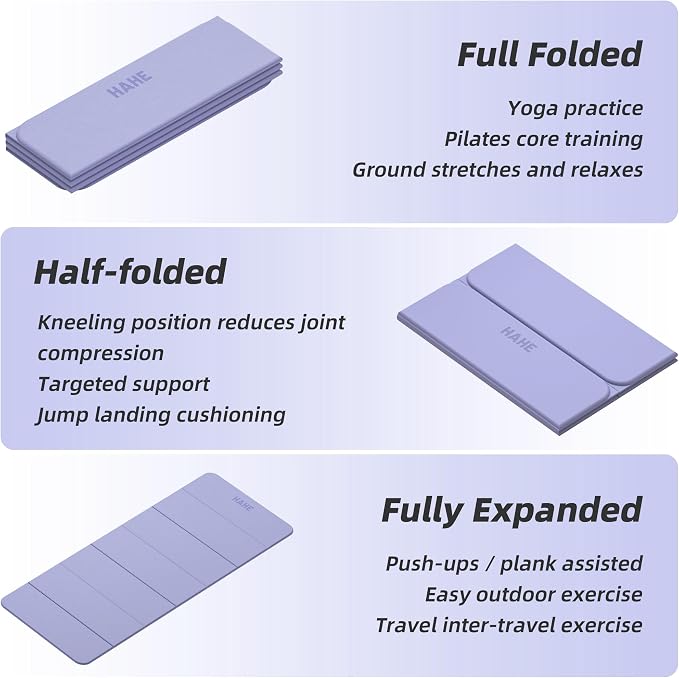 HAHE Foldable Yoga Mat 74"Lx32"Wx1/3"Thick, Folding Exercise Mats | Non-slip Wide Pilates Mats for Home Workout/Travel, Portable Yoga Mat Thick for Yoga/Pilates/Camping/Floor Exercises