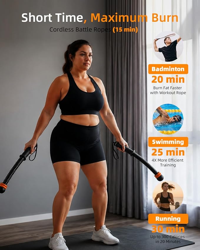 Pinailon Ropeless Battle Ropes Portable Cordless Strength Home Gym Black | Workout Exercise Rope for Strength Building, Heavy Duty, HIIT & Low-Impact Aerobic Training for Men & Women
