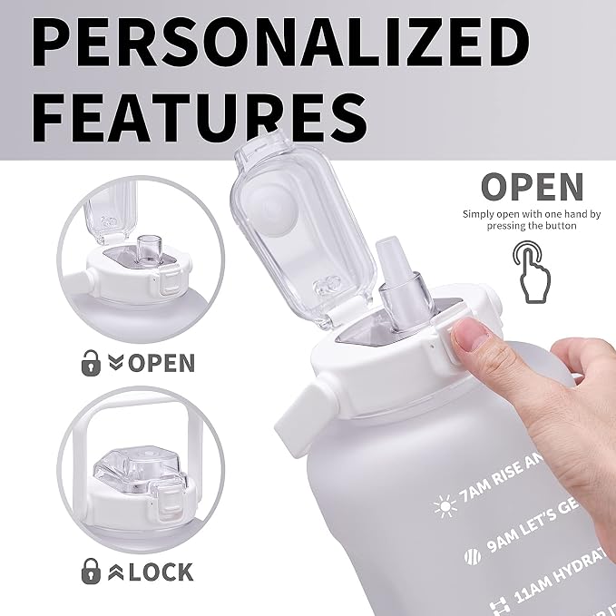 ST-YIBEN 64oz,100oz,128oz Large Motivational Water Bottle with Time Marker, Leakproof & BPA Free Half Gallon Big Water Bottle with Straw Handle Tritan Frosted Water Jug for Gym,Fitness,Outdoor Sports