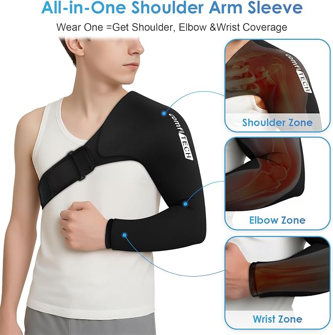 ComfiTECH Youth Shoulder Arm Ice Pack Wrap for Pitchers, Ice Arm Sleeve, S | Flexible Shoulder Ice Brace for Arm & Elbow, Cold Gel Application for Volleyball Player, Athlete & Throwing Recovery