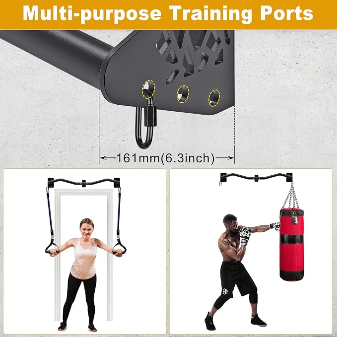 Kipika Wall Mounted Pull Up Bar - Heavy Duty 500 LB Capacity Doorway Chin Up Bar for Home Gym, Sturdy Steel Construction with Resistance Band Hooks | Hanging Exercise Bar for Full Body Workout