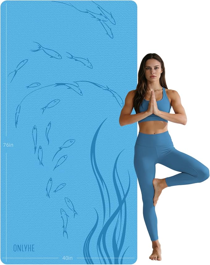 Extra Wide Yoga Mat 76"x40"x10mm TPE Non-Slip Fitness Exercise Mat | Thick 10mm Premium TPE, Extra Large for Pilates, Workout and Home Gym. Ideal for Men and Women