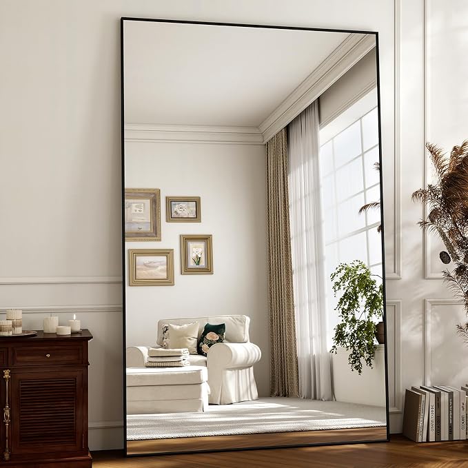 Easly Full Length Mirror with Stand 46"x76" Full Body Mirror Floor Mirror Standing Hanging or Leaning Wall, Wall Mirror with Stand Aluminum Alloy Frame for Living Room Bedroom Cloakroom,Black