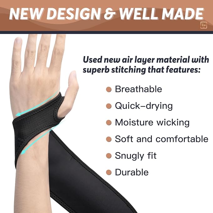 Copper Carpal Tunnel Wrist Brace, 2 Pack Wrist Support Wraps for Men Women, Adjustable Compression Wrist Brace for Tendonitis, Pain Relief, Arthritis, Sports, Work, Sleeping, Both Hands,black
